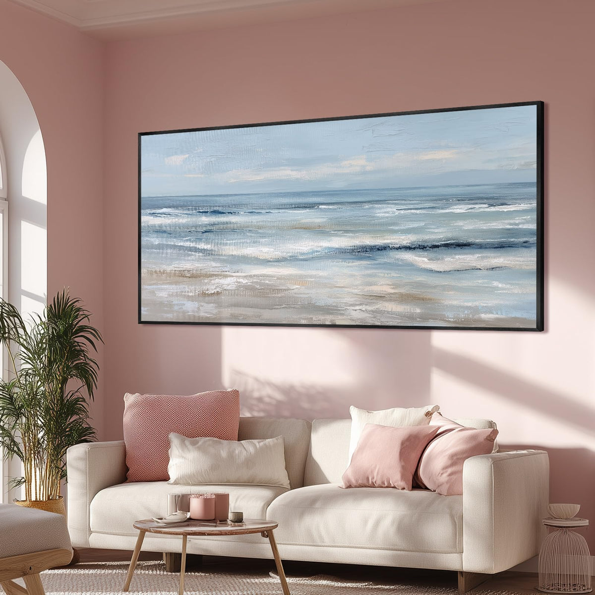 BewDalky Abstract Coastal Beach Wall Art Blue Ocean Waves Canvas Prints Modern Minimalist Landscape Painting Seascape Pictures Artwork for Living Room Bedroom Bathroom Beachy House Wall Decor 20"x40"