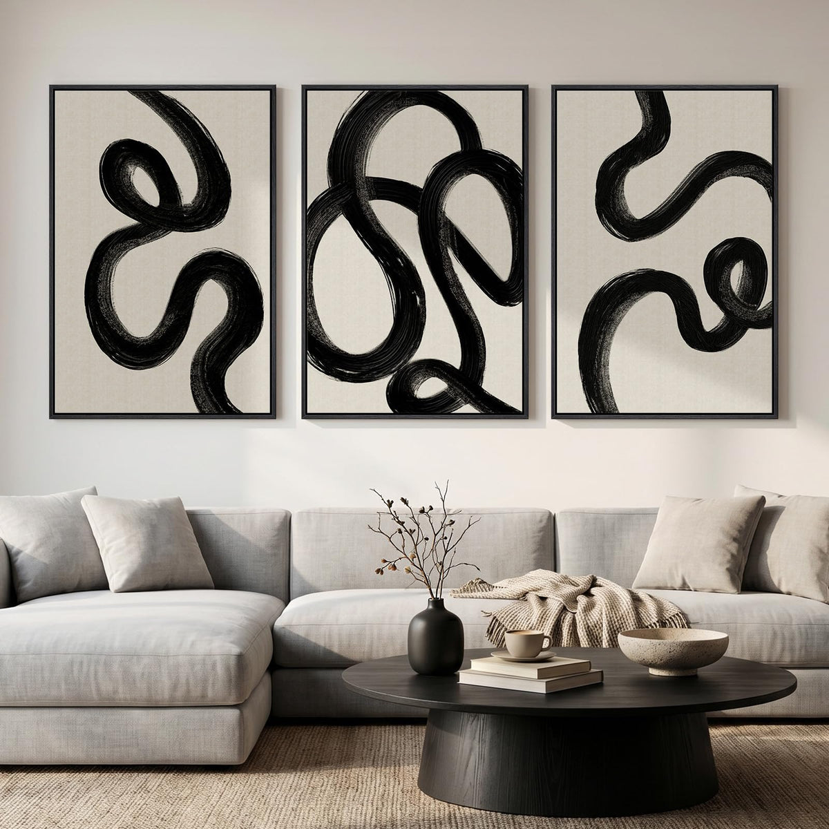 Large Framed Blue and Gray Abstract Wall Art for Living Room, 3 Piece 24x36