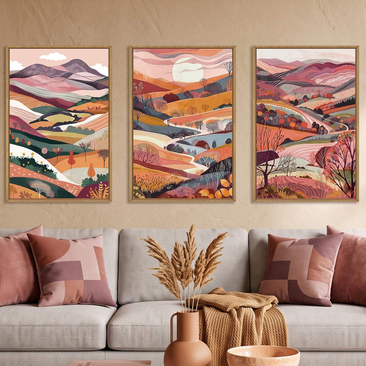 KAIRNE Neutral Abstrcat Landscape Framed Canvas Wall Art Set-40"x20"x1
