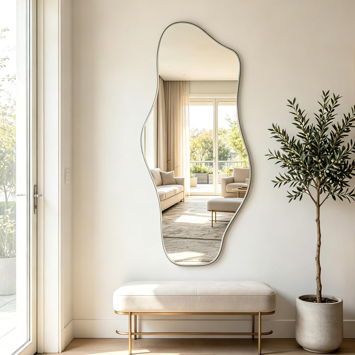 67"x31" Irregular Full Length Mirror, Abstract Frameless Mirror