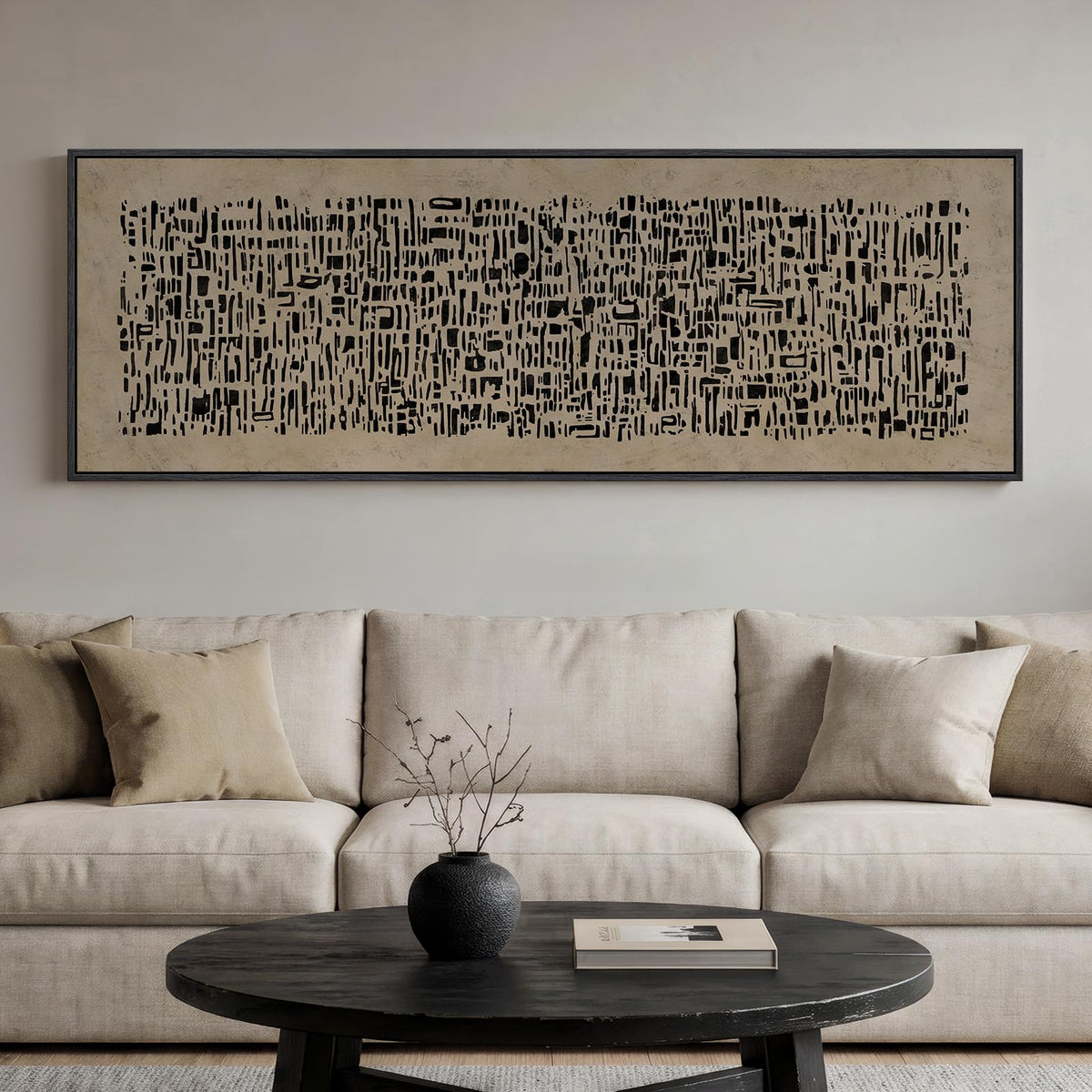 Large Framed Neutal Abstract Landscape Wall Art for Living Room, 60x30 In