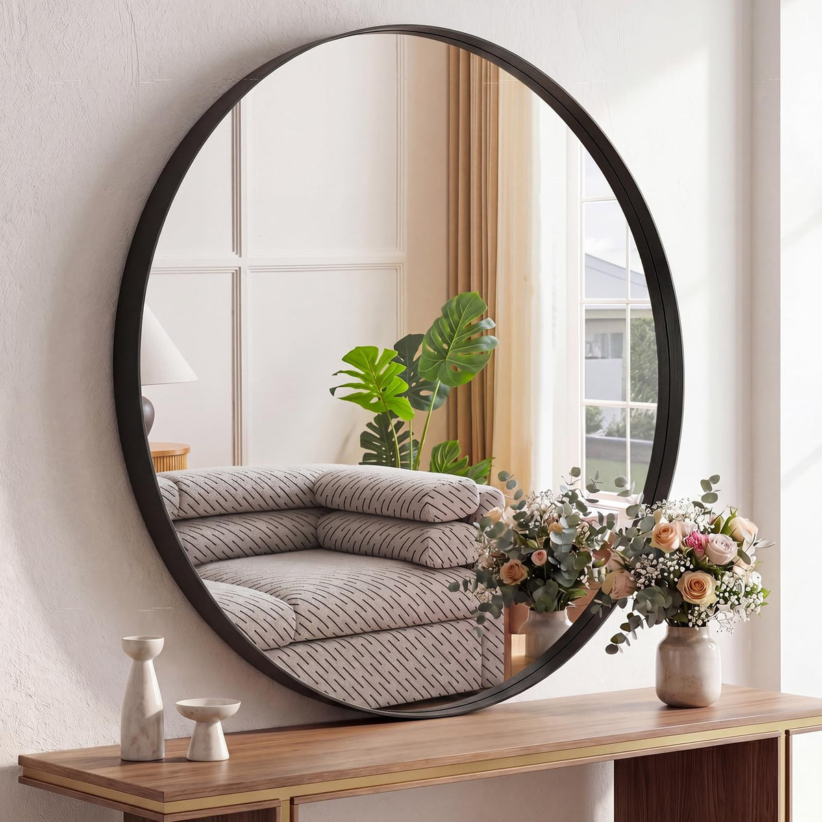 Sweetcrispy 26.5"x38" Arched Black Bathroom Mirrors for Wall, Bathroom Mirrors for Over Sink, Metal Framed with HD Shatter-Proof Glass for Entryway, Living Room, Bedroom, Home Decor