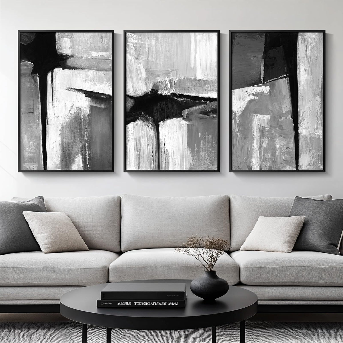 Large Framed Boho Black White Abstract Wall Art for Living Room, 24x36 In