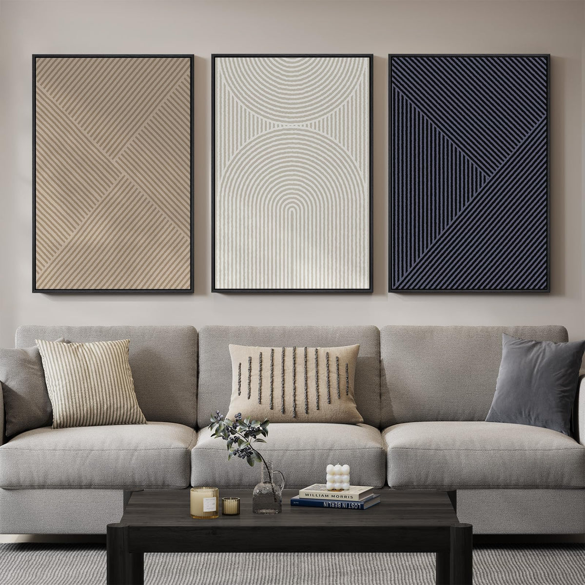 Framed Modern Minimalist Neutral Abstract Wall Art, Set of 3, Each 16x24 In