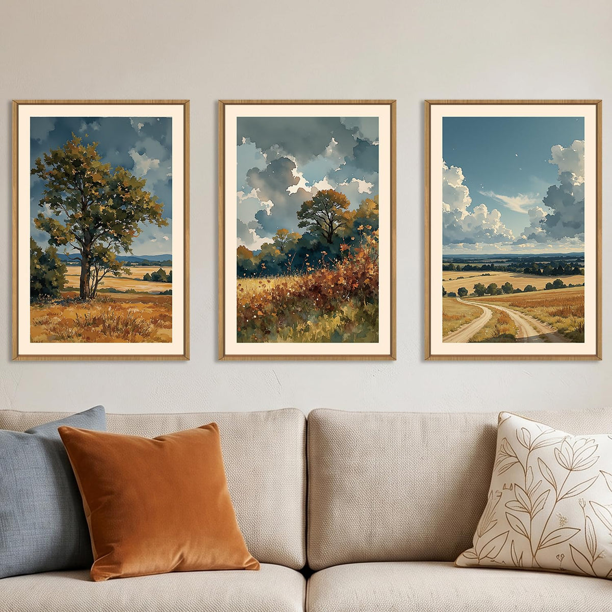 KAIRNE Neutral Abstrcat Landscape Framed Canvas Wall Art Set-40"x20"x1