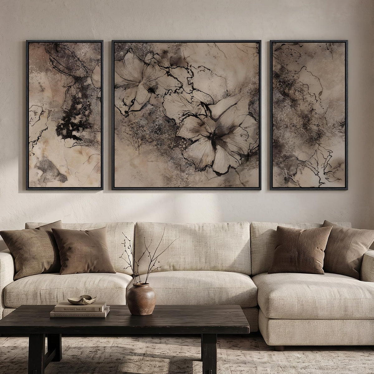 Large Framed Boho Black White Abstract Wall Art for Living Room, 24x36 In