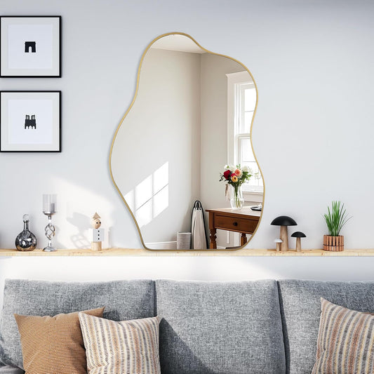 Irregular Asymmetrical Wall Mirror, 28" x 20" Gold Bathroom Mirror