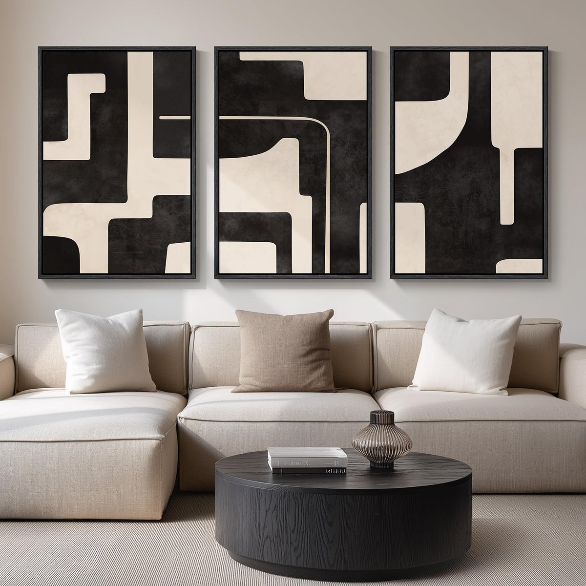 Large Framed Boho Black White Abstract Wall Art for Living Room, 24x36 In