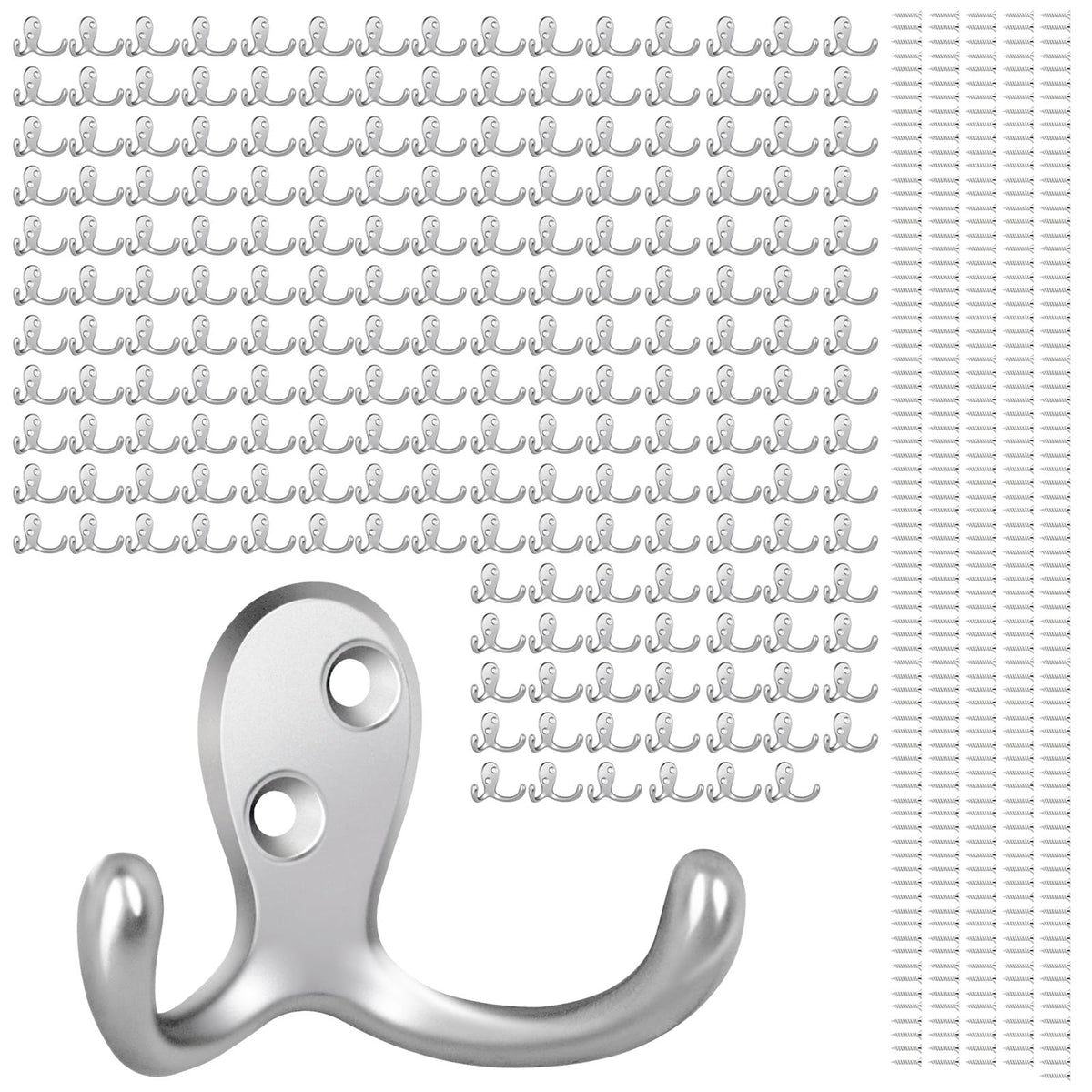 Homanu 14 Pack Black Coat Hooks Wall Mounted Double Prong with 28 Screws