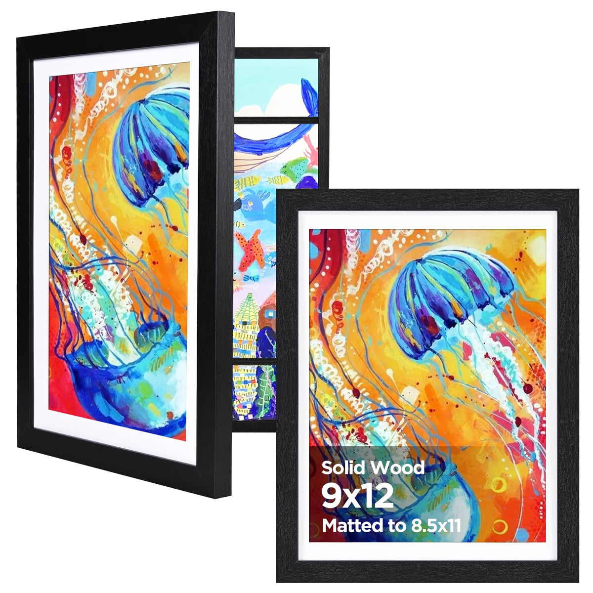 KINLINK 9x12 Kids Art Frame, Natural Artwork Frames 2 Pack