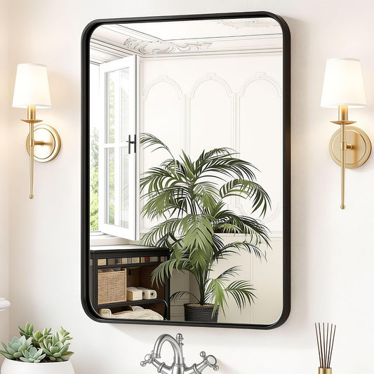 Sweetcrispy Bathroom Wall Mirror, 36x24 Inch Mirror for Over Sink, Black