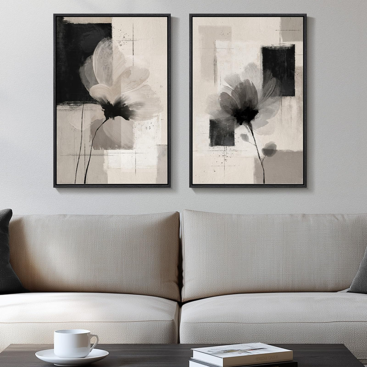 Large Framed Green Abstract Wall Art for Living Room Set of 2, 24x36 In