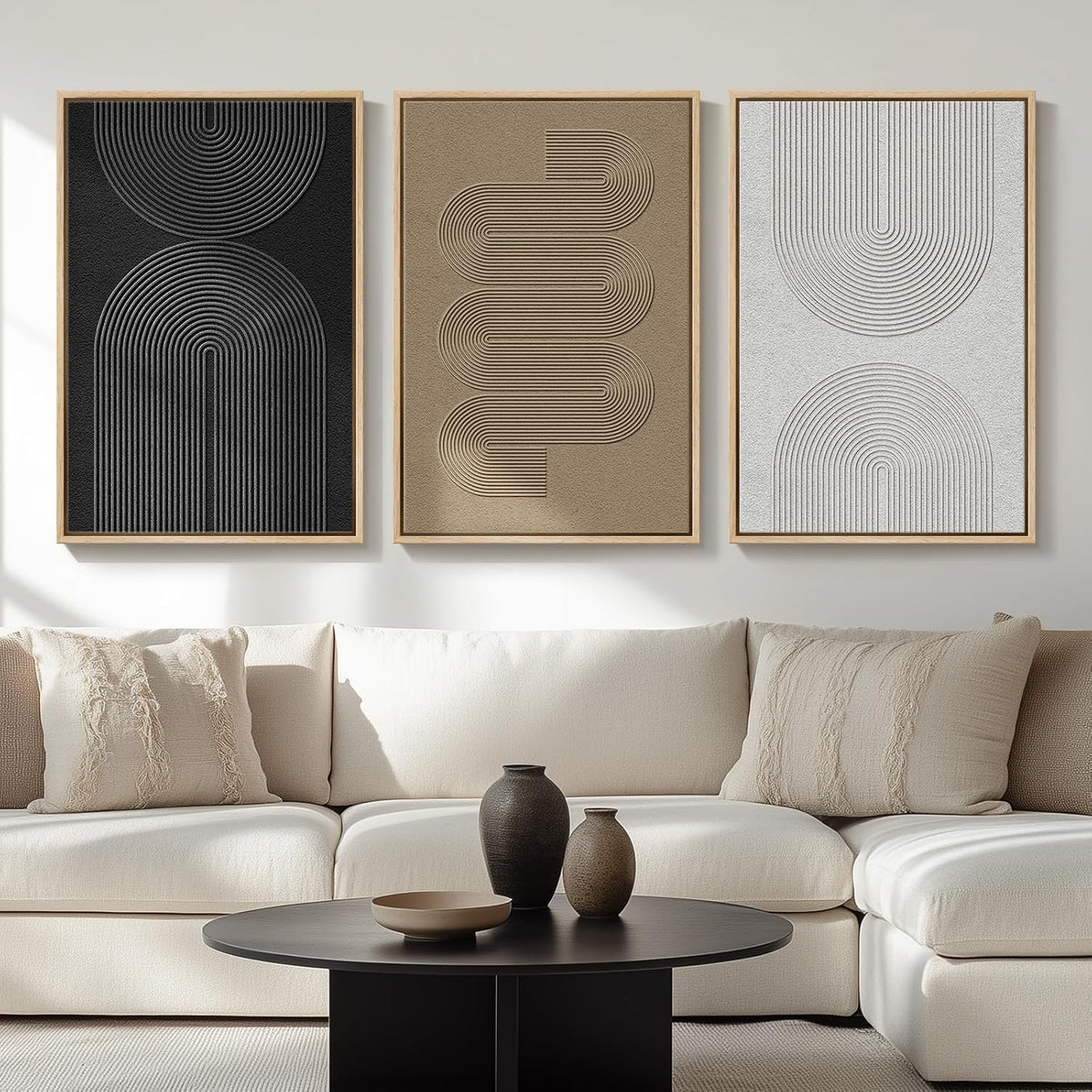 Large Framed Boho Black White Abstract Wall Art for Living Room, 24x36 In