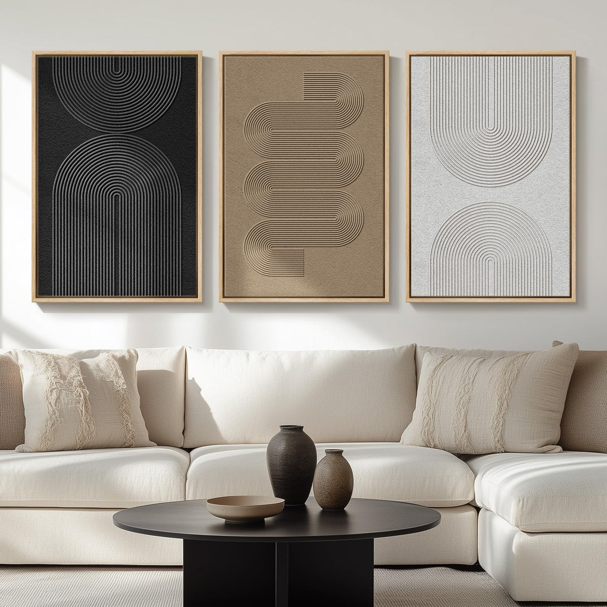 Large Framed Boho Black White Abstract Wall Art for Living Room, 24x36 In