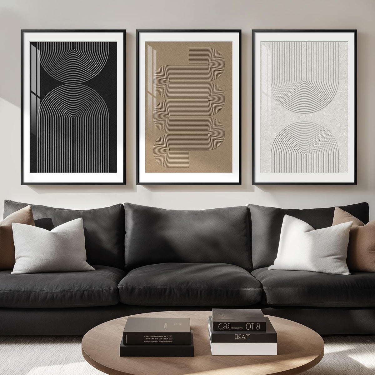 Large Framed Boho Black White Abstract Wall Art for Living Room, 24x36 In