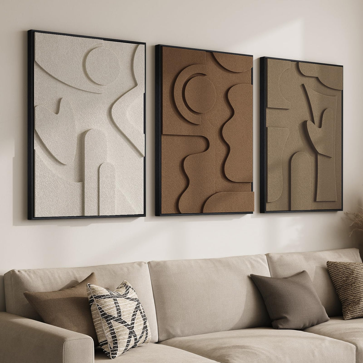 Large 3D Framed Abstract Wall Art Set, 3 Piece Modern Artwork for Walls