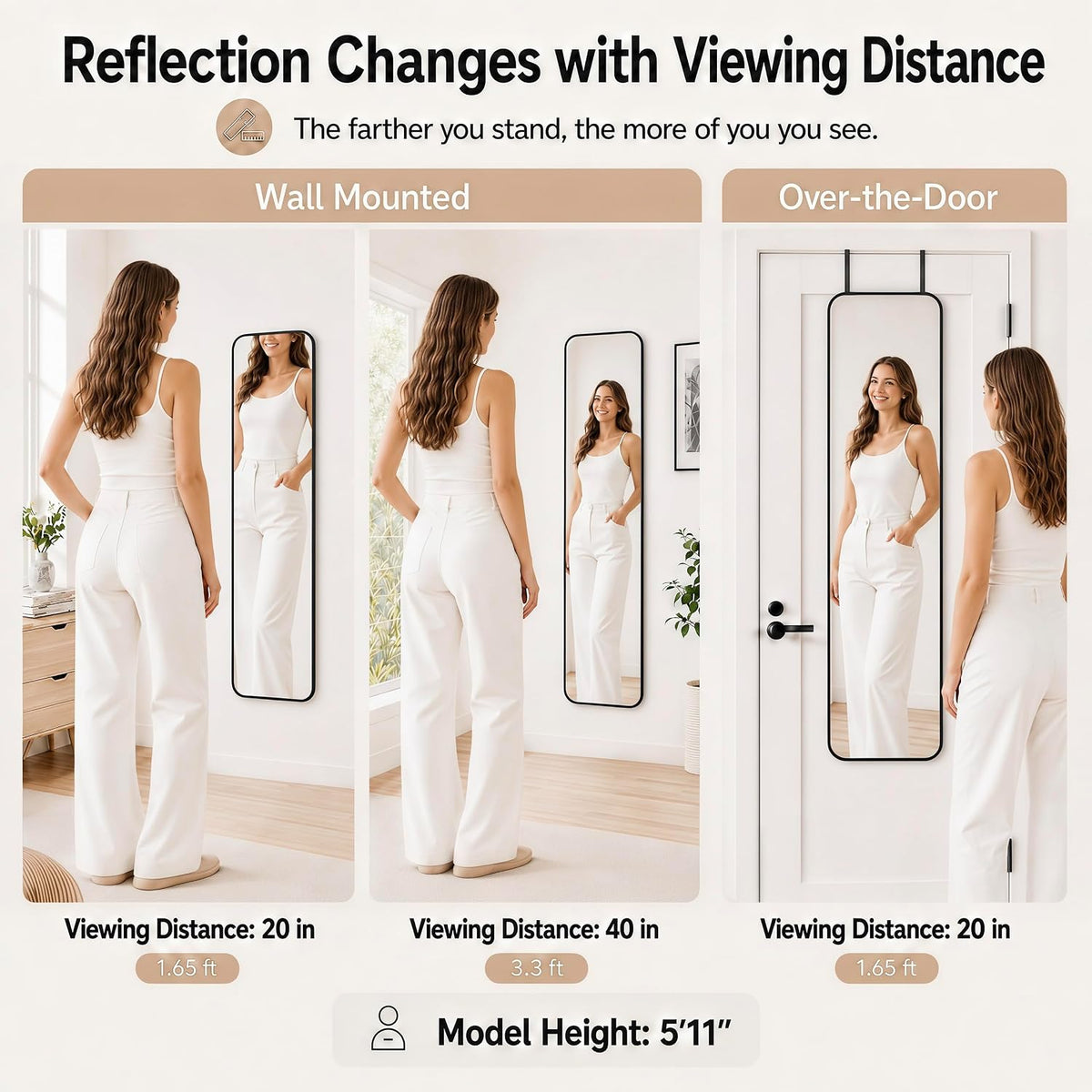 SCWF-GZ 47x14 Full Length Mirror Over the Door Hang or Wall Mounted Black
