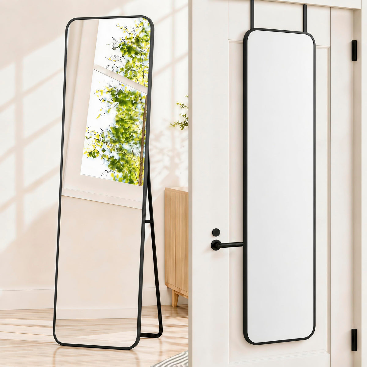 SCWF-GZ 47x14 Full Length Mirror Over the Door Hang or Wall Mounted Black