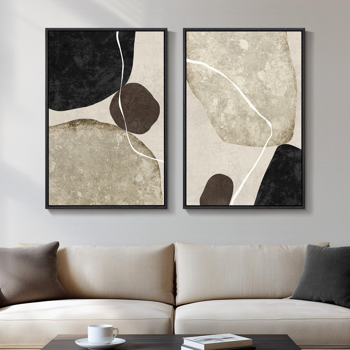 Large Framed Green Abstract Wall Art for Living Room Set of 2, 24x36 In