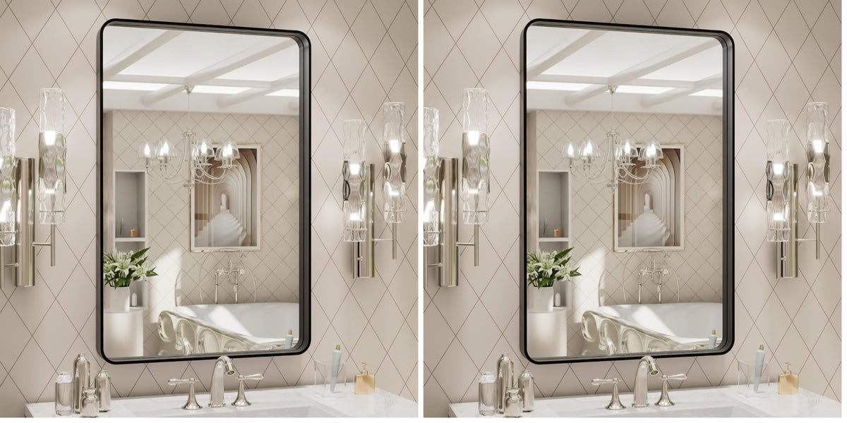 LOAAO 20X16 Inch Black Bathroom Mirror Metal Framed