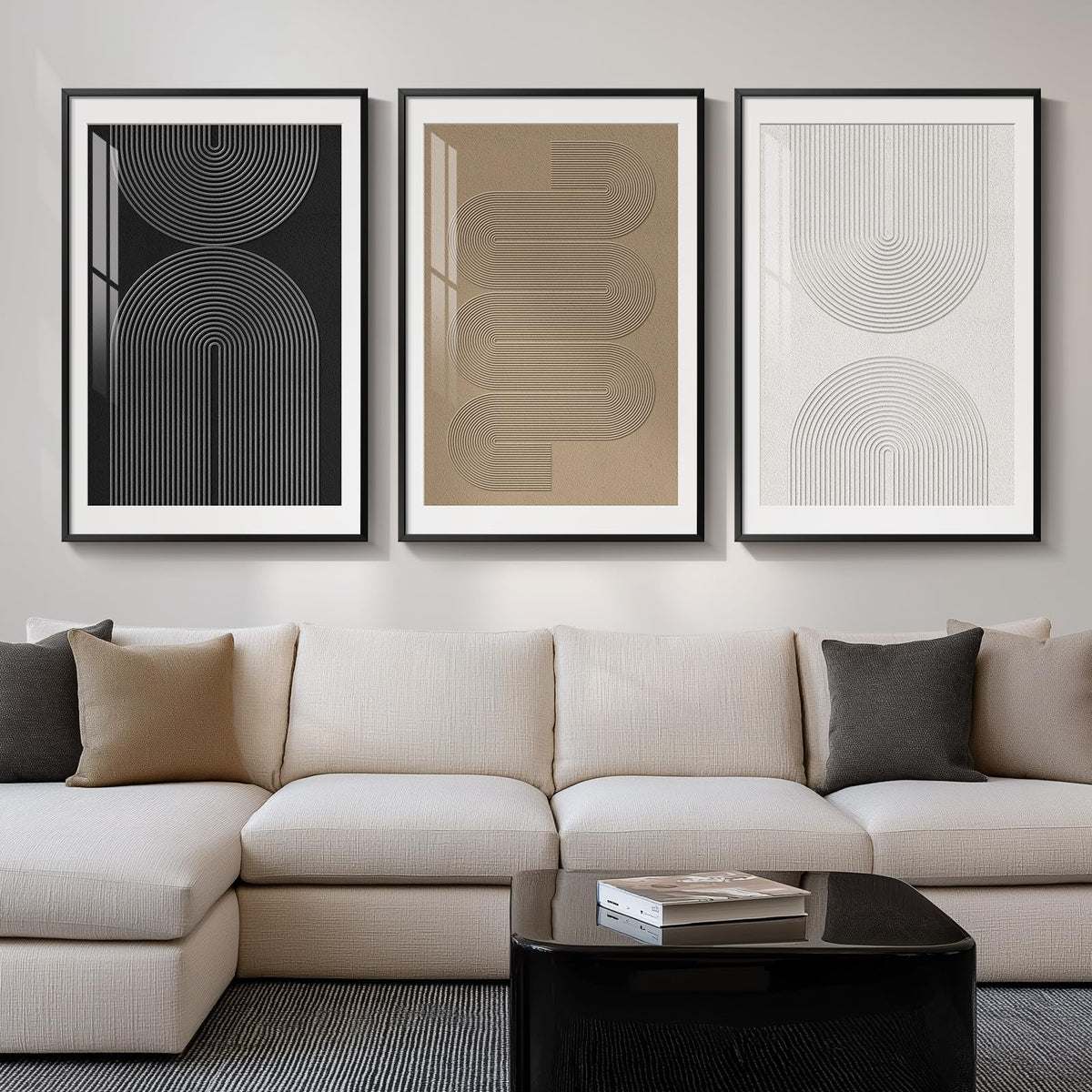 Large Framed Boho Black White Abstract Wall Art for Living Room, 24x36 In