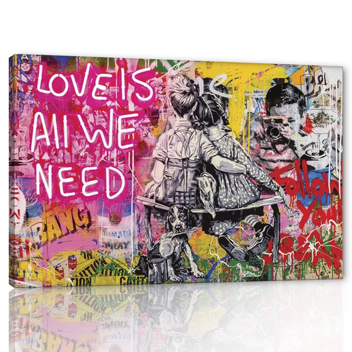 Banksy Wall Art Graffiti Street Giclee Canvas Paintings Poster and Prints Kid Wall Pictures girl Figure Street Picture Artwork Modern Framed Art for Home Wall Decor 24”Wx36”H