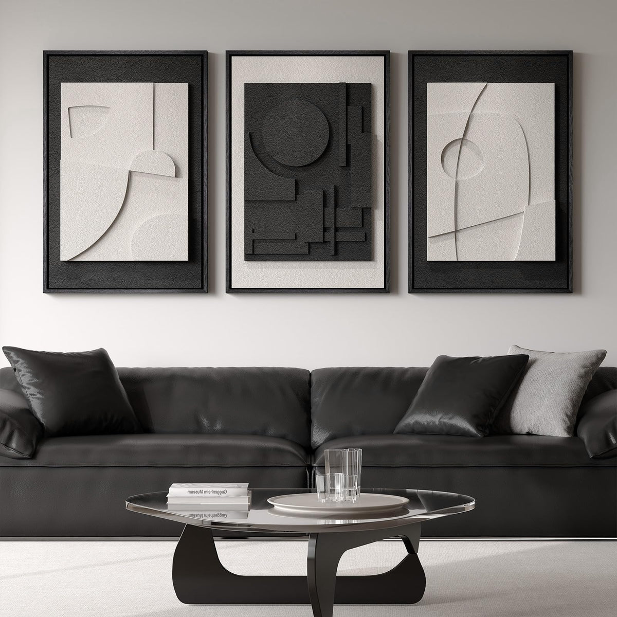 Large Framed Blue Abstract Wall Art for Living Room, Modern 3D Artwork