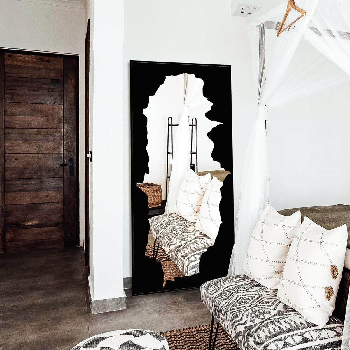 Full Length Mirror for Wall, 55"x28" Black Abstract Wall Decor Mirror