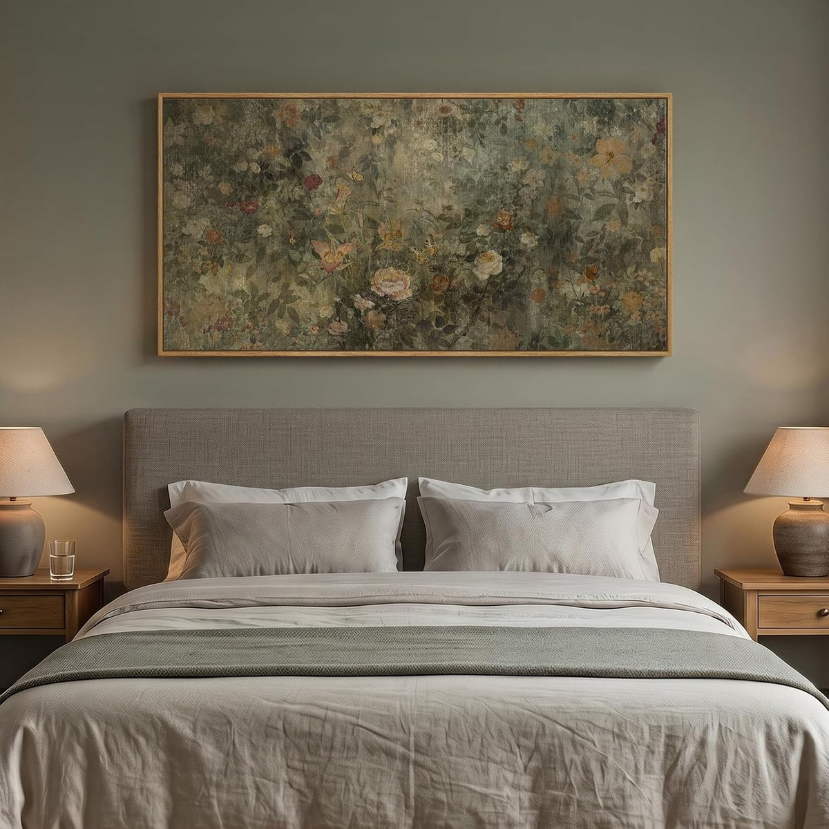 Extra Large Framed Vintage Rustic Floral Wall Art for Living Room, 60x30 In
