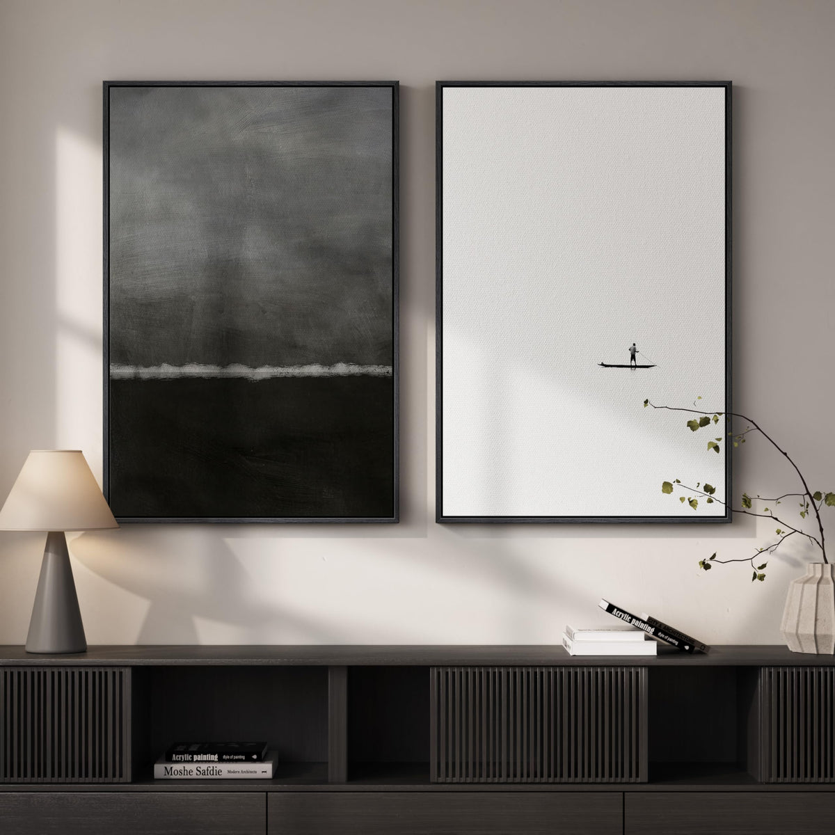 Large Framed Green Abstract Wall Art for Living Room Set of 2, 24x36 In