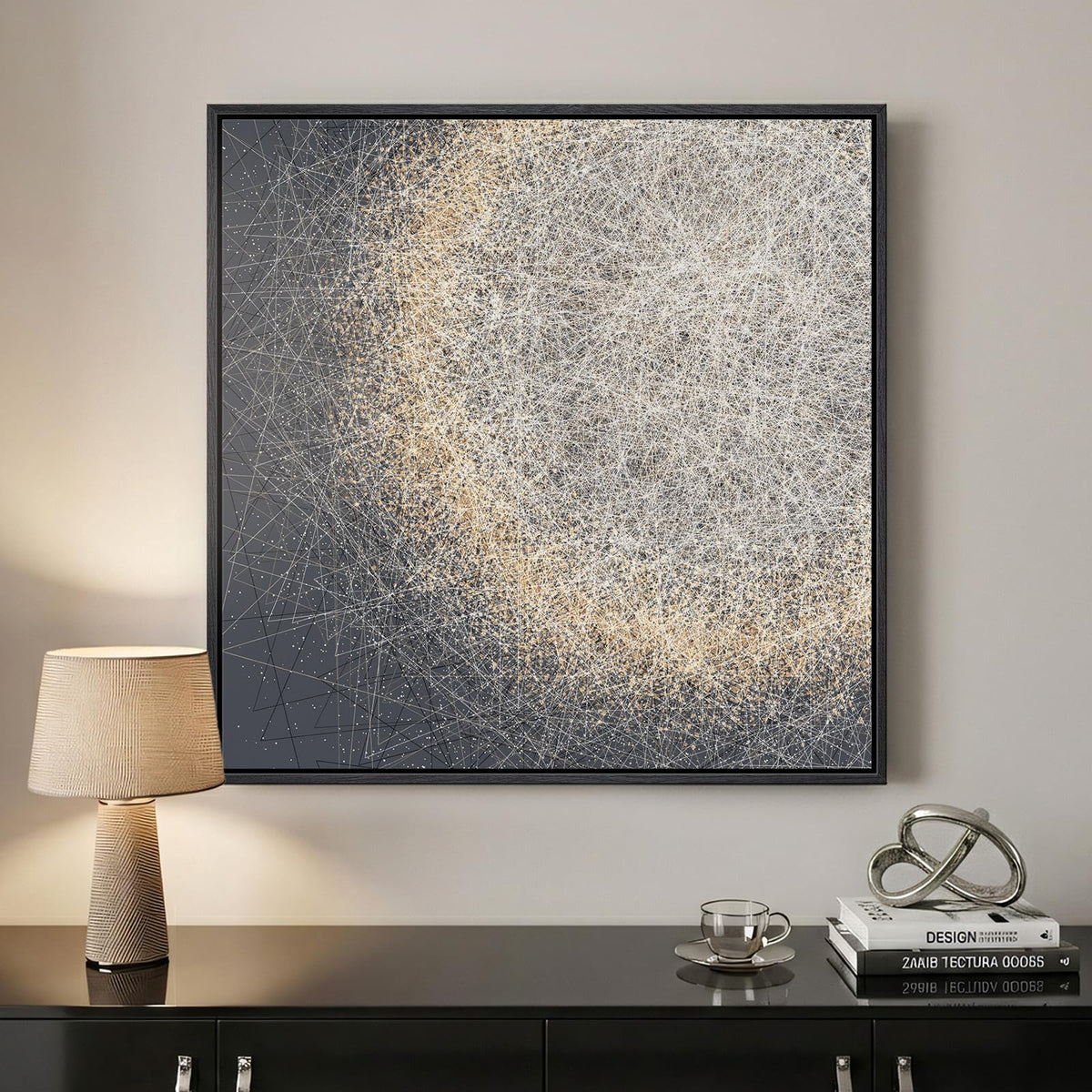 Framed Neutral Organic Abstract Canvas Wall Art for Dining Room, 30x30 Inch