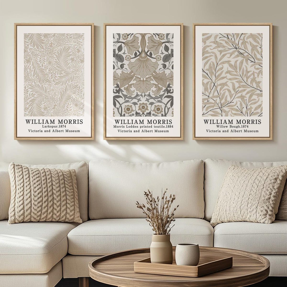 Framed Vintage William Morris Boho Canvas Wall Art for Living Room, 3 Piece