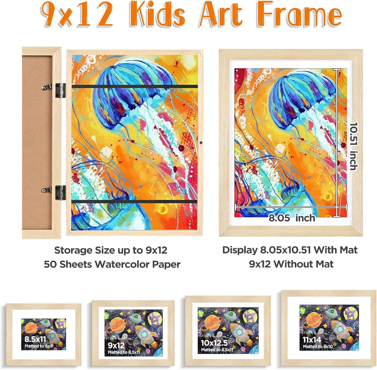 KINLINK 9x12 Kids Art Frame, Natural Artwork Frames 2 Pack
