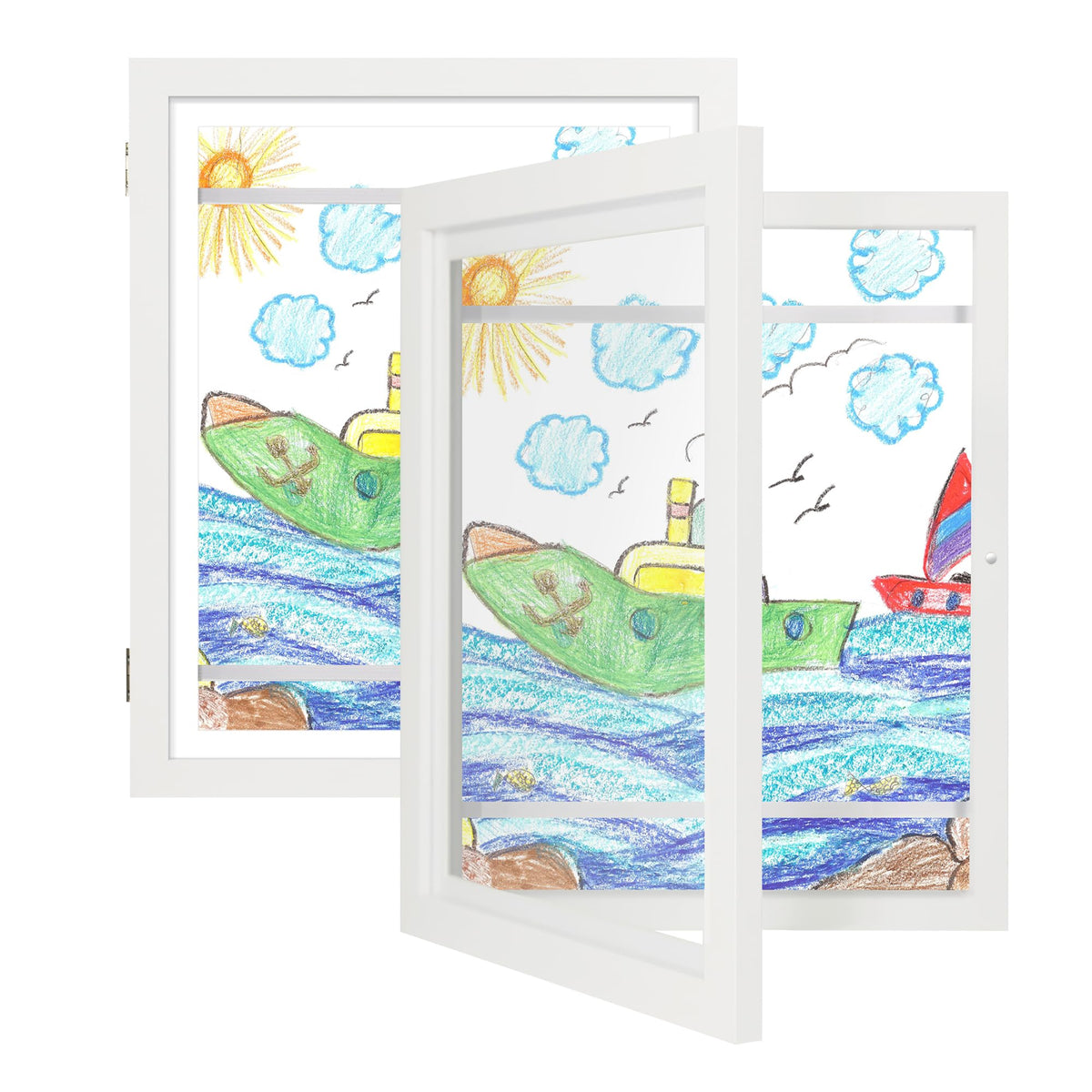 iRahmen Kids Art Frames 8.5x11 Set of 2 - Front Opening Childrens Picture Frame Changeable, Wood Artwork Display Storage for Wall Mount, Magnetic Door Holds 50 Art Pieces for Drawings, 3D Picture, Crafts, Portfolio, Brown