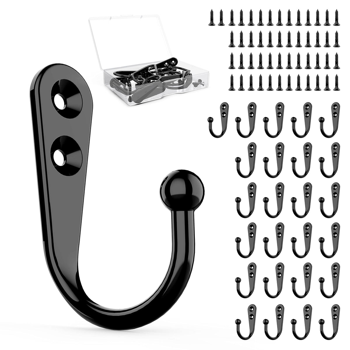 ZAYBOD 15 Pack Black Wall Hooks, Premium Zinc Alloy Coat Hook
