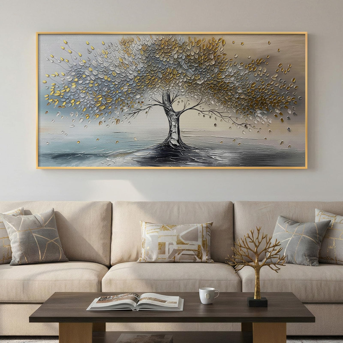Framed Vintage Neutral Tree of Life Wall Art for Living Room, 20x40 In