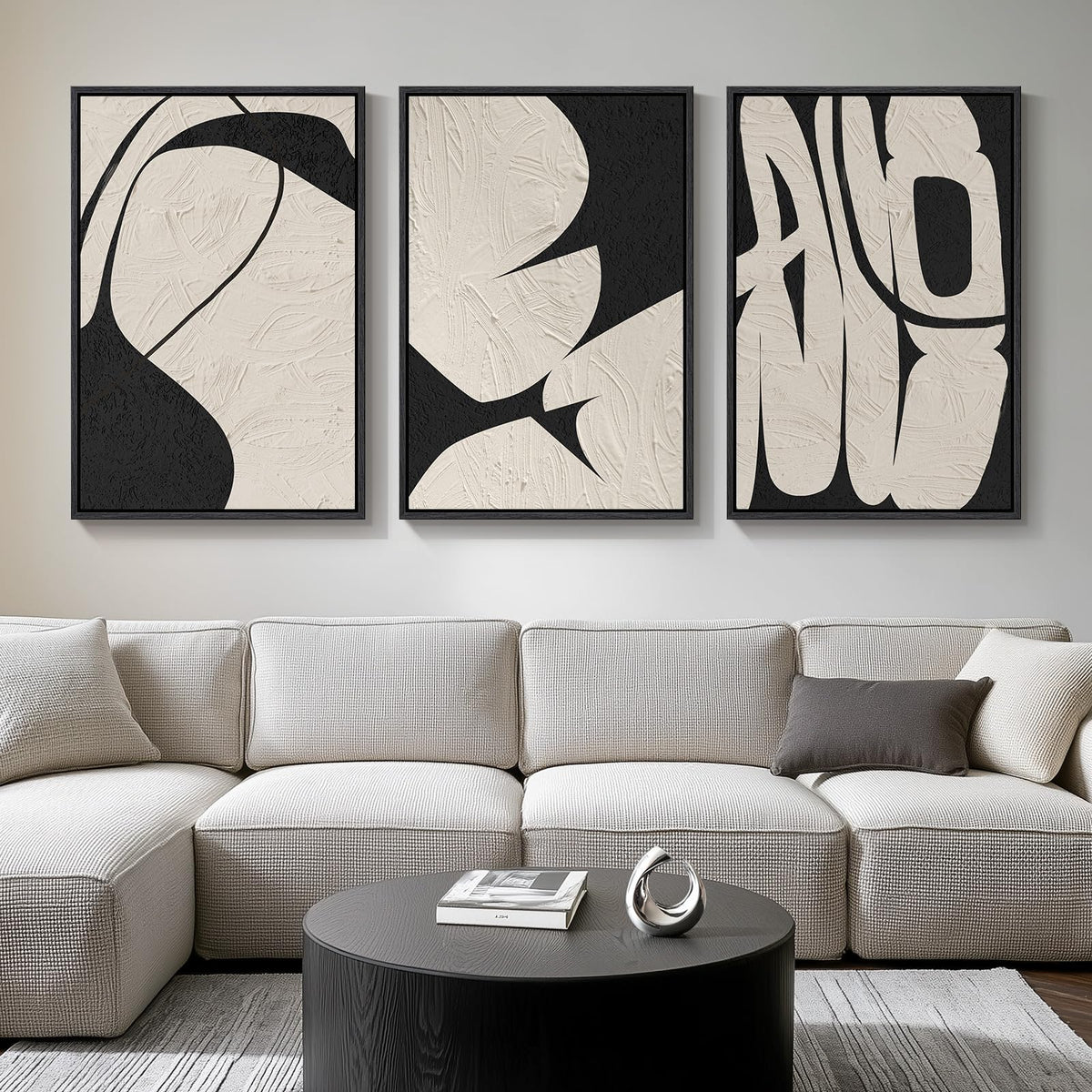 Framed Modern Rustic Neutral Abstract Wall Art, 3 Piece Set, Each 16x24 In