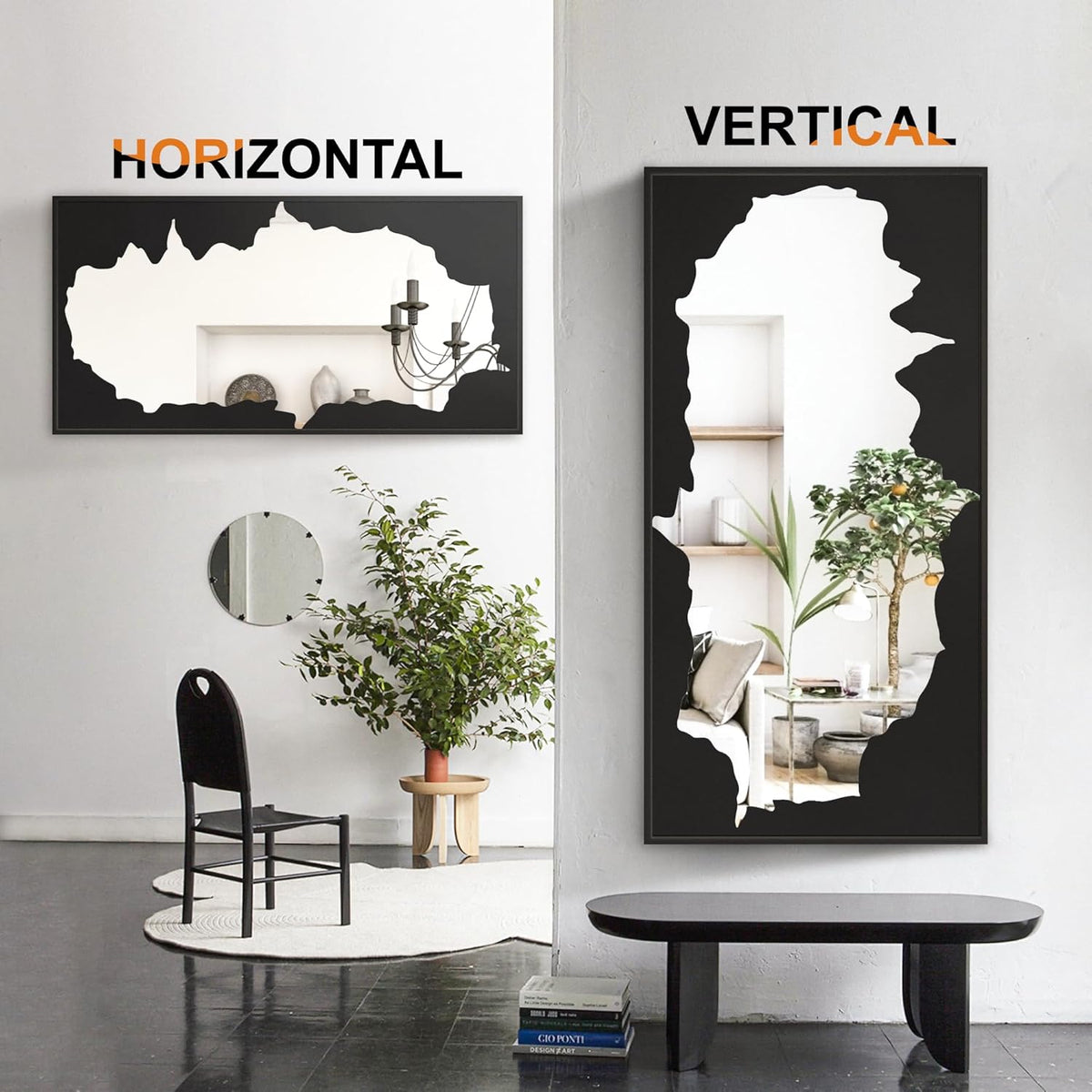 Full Length Mirror for Wall, 55"x28" Black Abstract Wall Decor Mirror