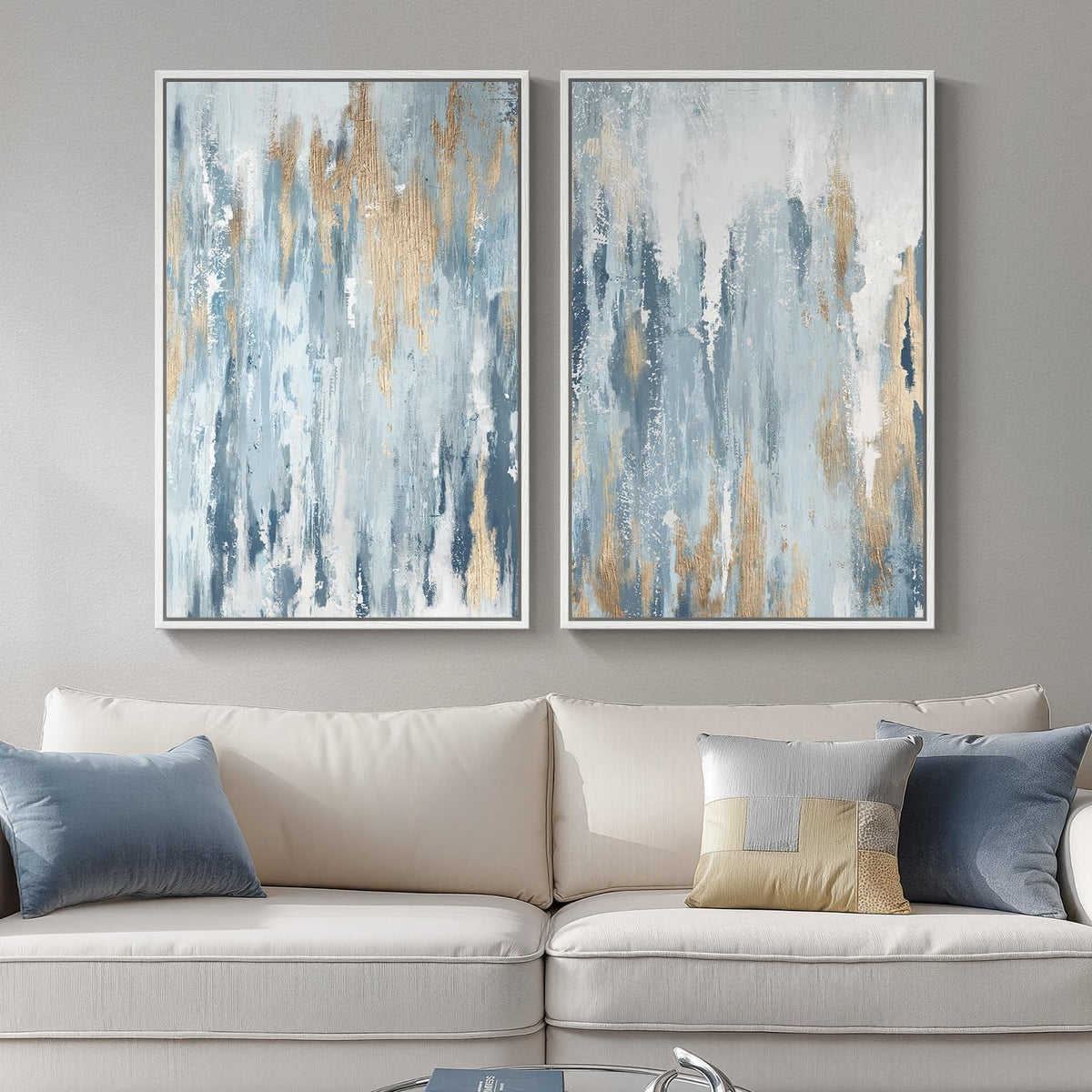 Large Framed Green Abstract Wall Art for Living Room Set of 2, 24x36 In