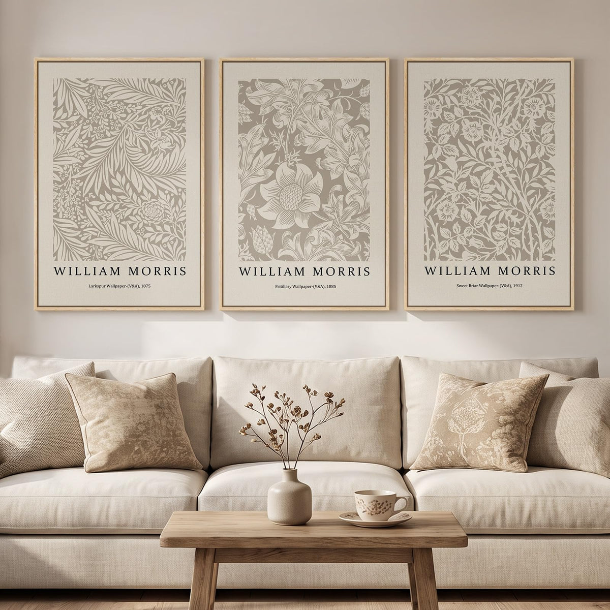 Framed Vintage William Morris Boho Canvas Wall Art for Living Room, 3 Piece