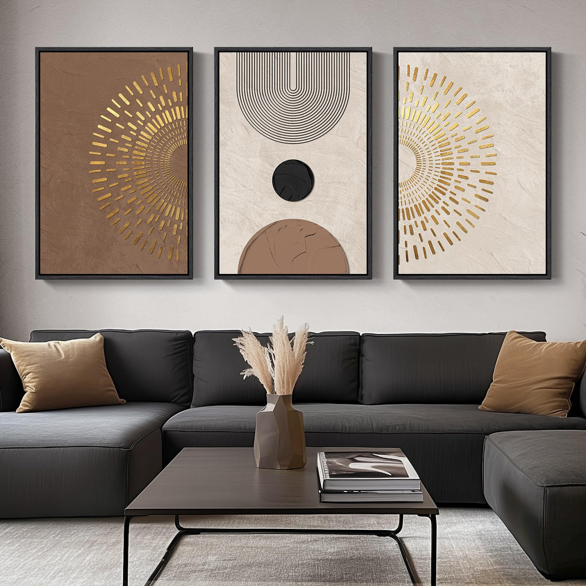 Framed Modern Rustic Neutral Abstract Wall Art, 3 Piece Set, Each 16x24 In