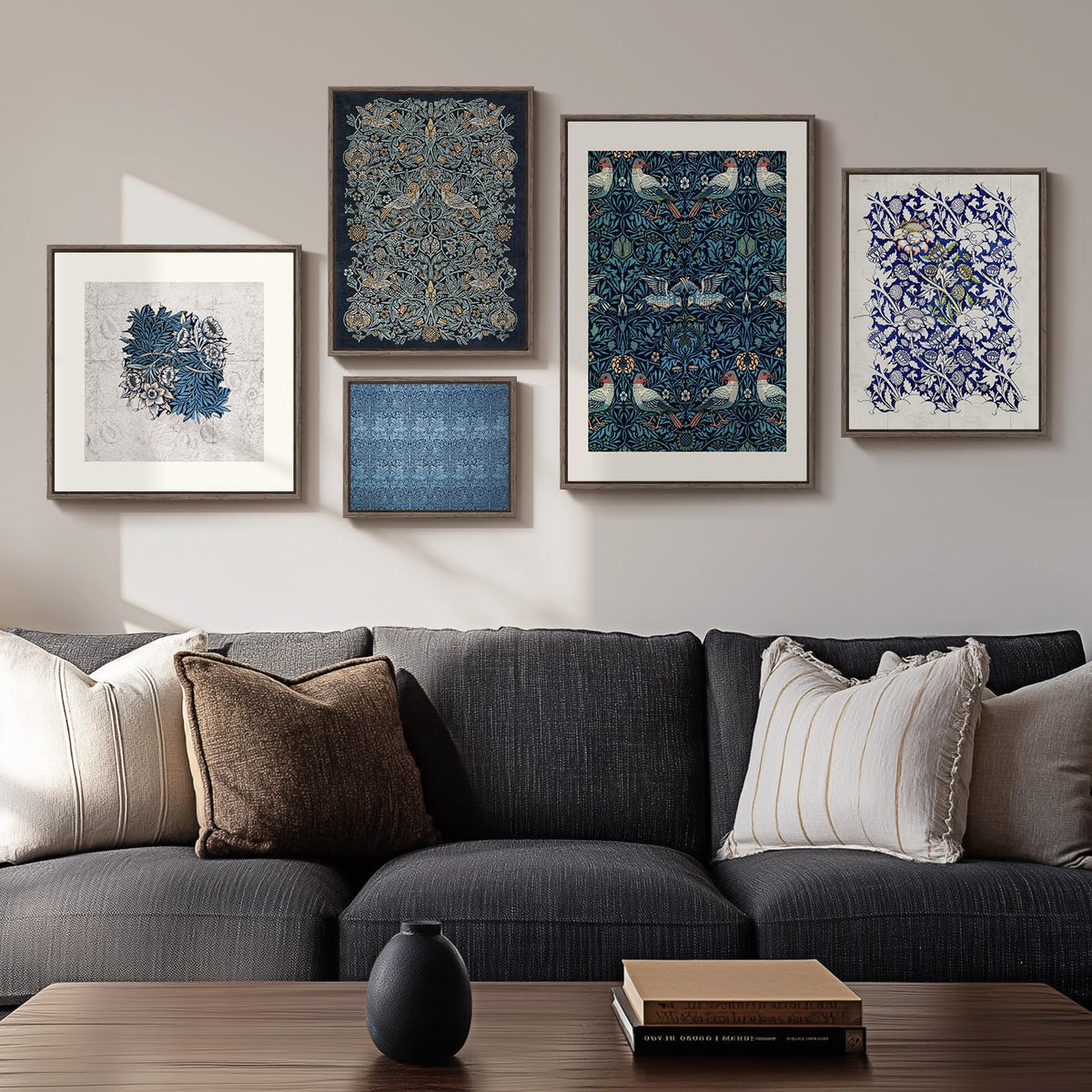 Framed Vintage William Morris Boho Canvas Wall Art for Living Room, 3 Piece