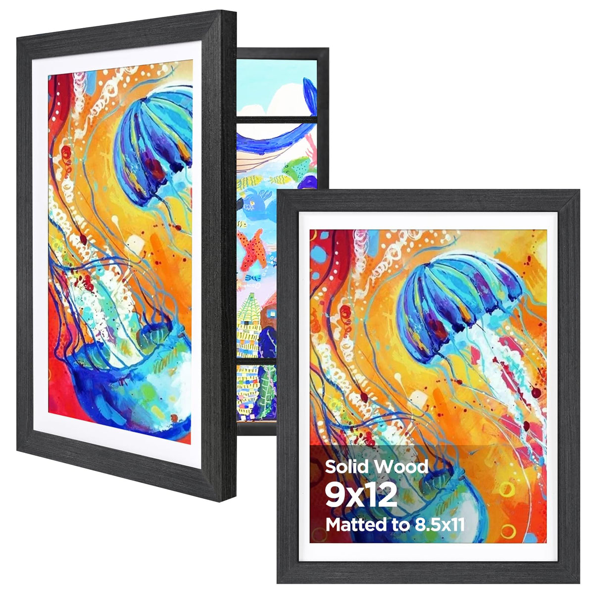KINLINK 9x12 Kids Art Frame, Natural Artwork Frames 2 Pack