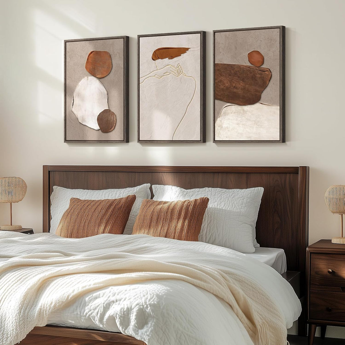 Framed Modern Rustic Neutral Abstract Wall Art, 3 Piece Set, Each 16x24 In
