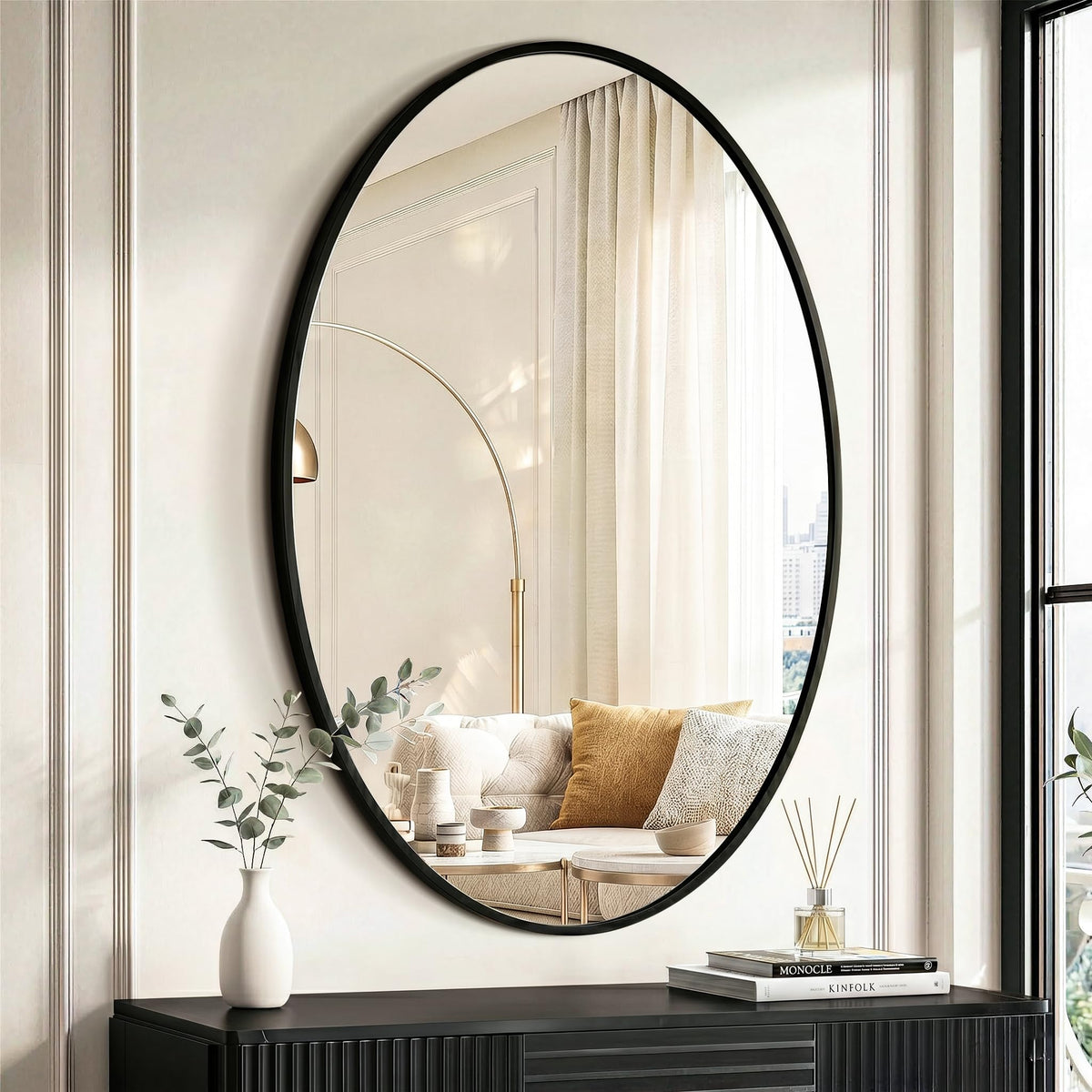 Black Oval Bathroom Mirror for Over Sink, 2 Pack 24"x36" Wall Mirror