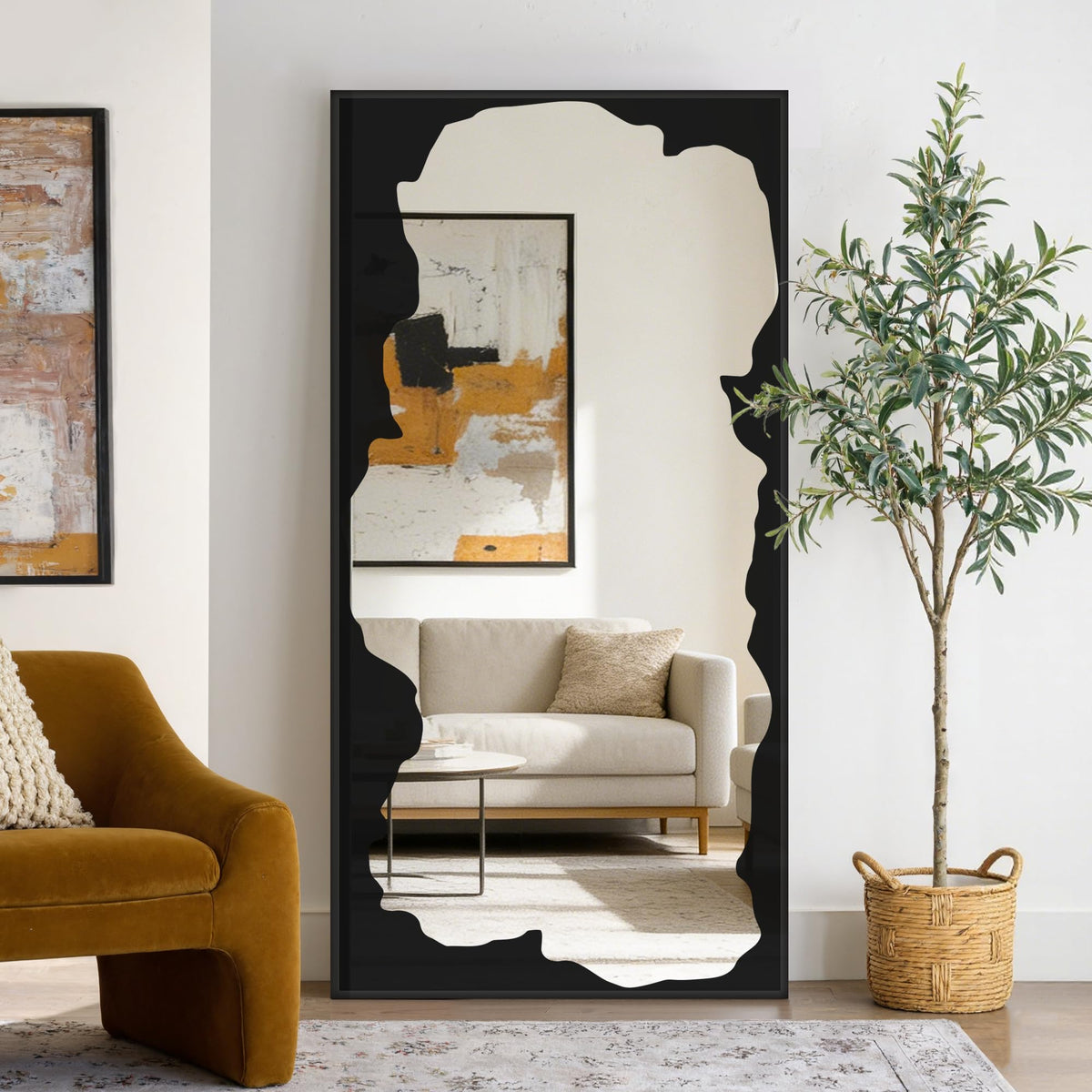 Full Length Mirror for Wall, 55"x28" Black Abstract Wall Decor Mirror
