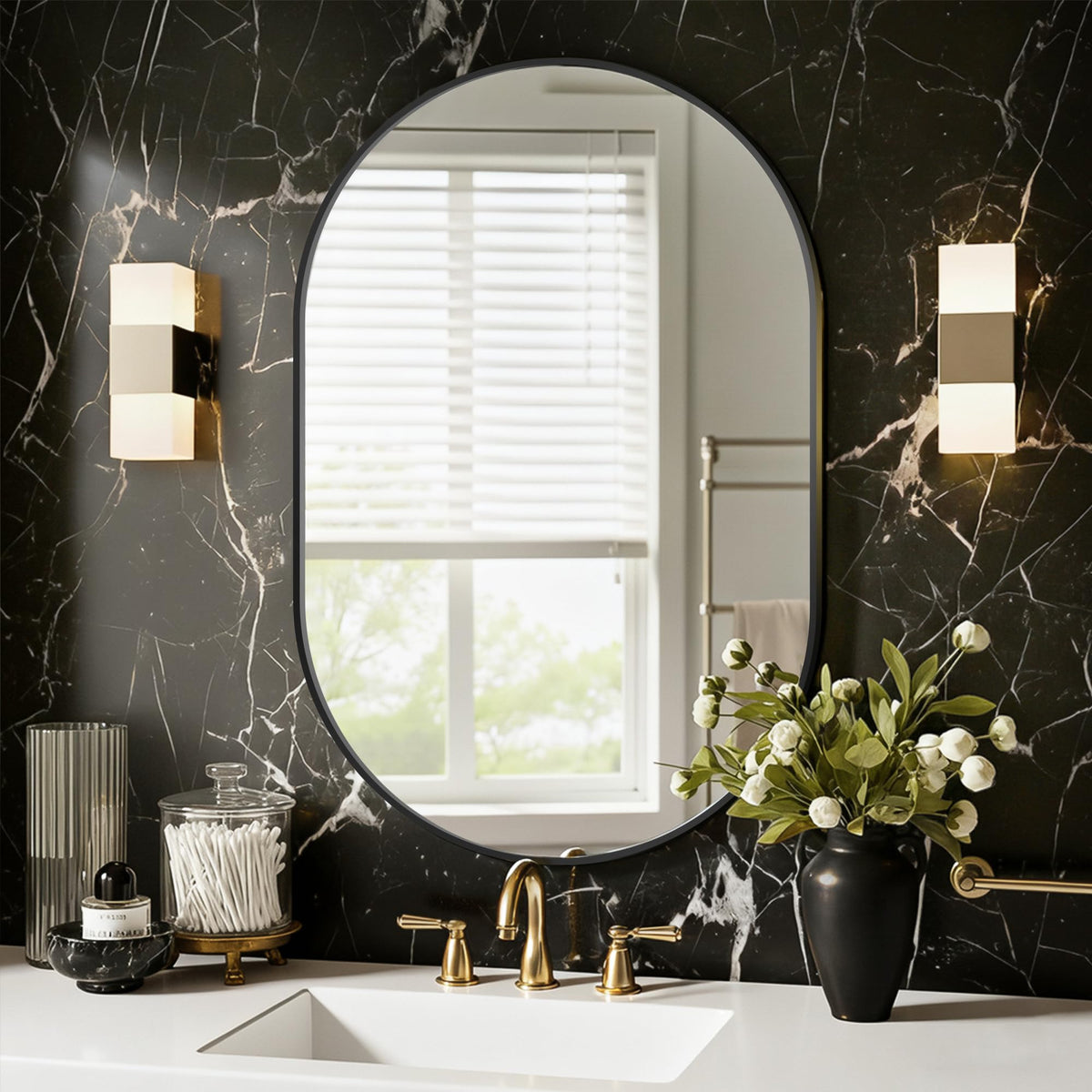 Black Oval Bathroom Mirror for Over Sink, 2 Pack 24"x36" Wall Mirror