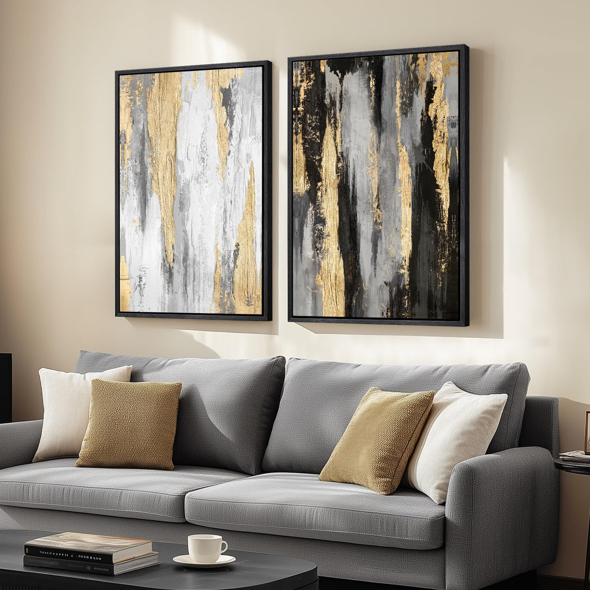 Large Framed Green Abstract Wall Art for Living Room Set of 2, 24x36 In