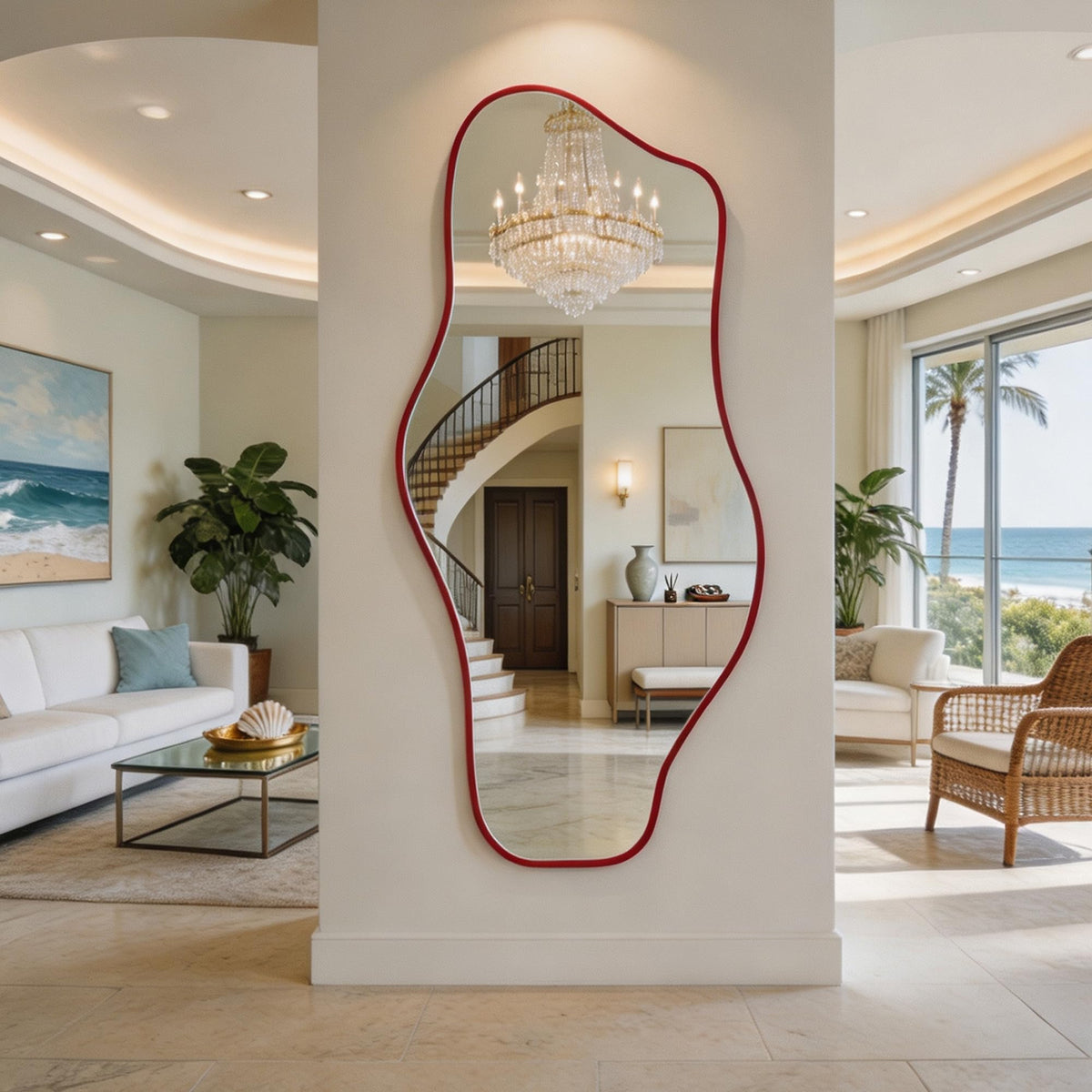 67"x31" Irregular Full Length Mirror, Abstract Frameless Mirror