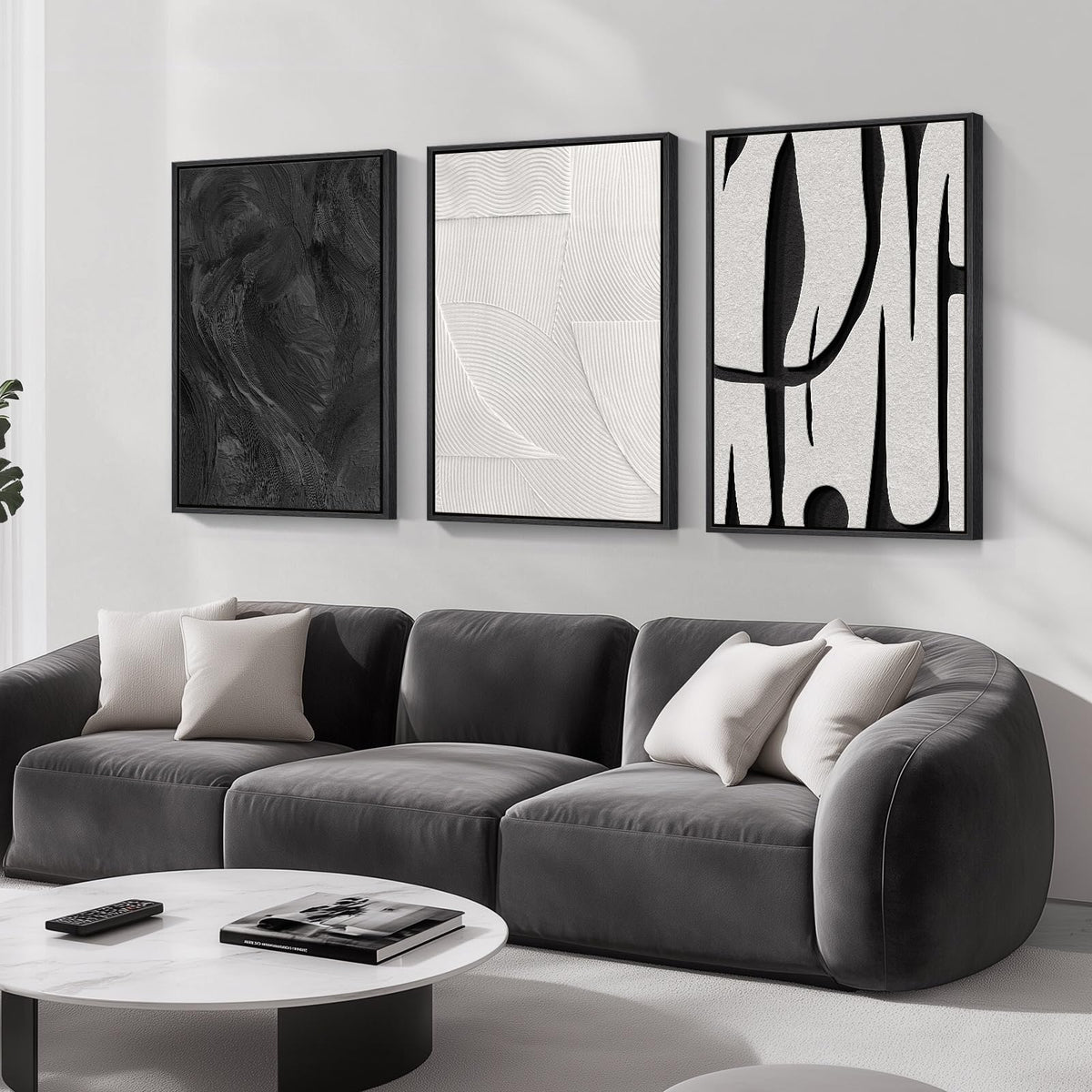 Large Framed Boho Black White Abstract Wall Art for Living Room, 24x36 In